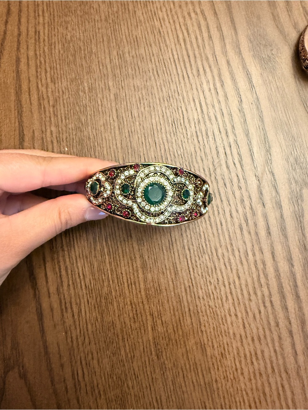 Gold-Tone Green & Red Crystal Statement Bangle Bracelet